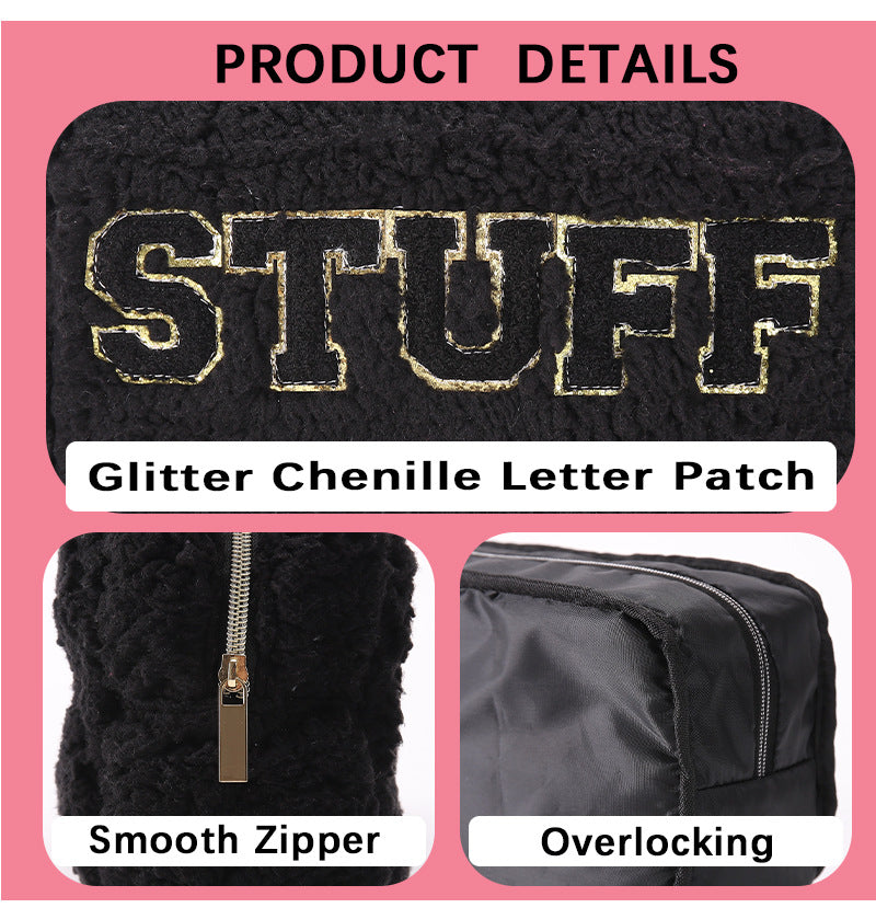 rts: Plush Chenille Letter Cosmetic Bag
