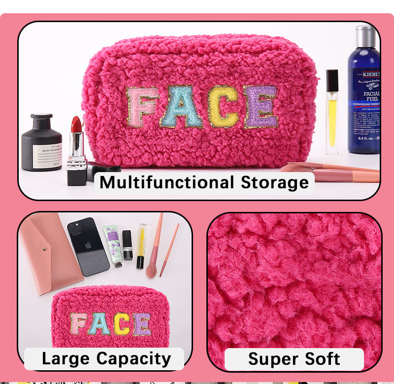 rts: Plush Chenille Letter Cosmetic Bag