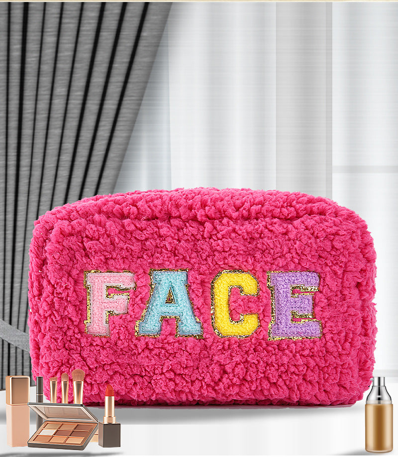 rts: Plush Chenille Letter Cosmetic Bag