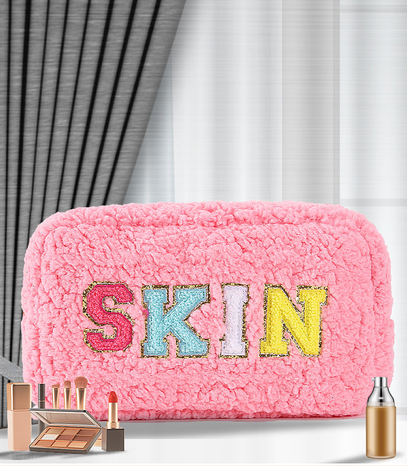 rts: Plush Chenille Letter Cosmetic Bag