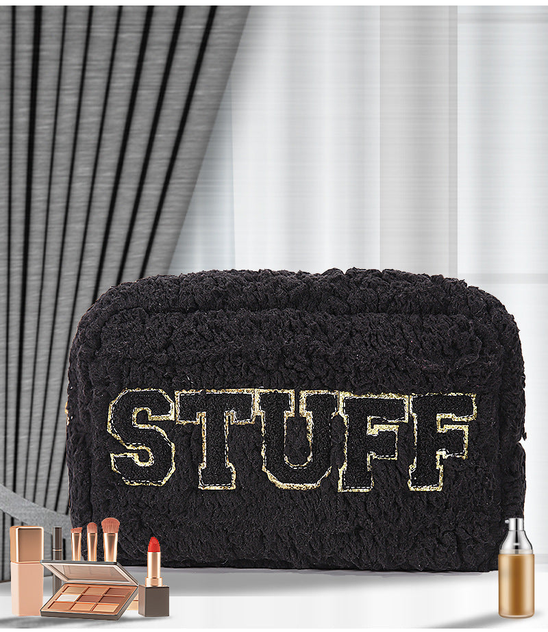 rts: Plush Chenille Letter Cosmetic Bag