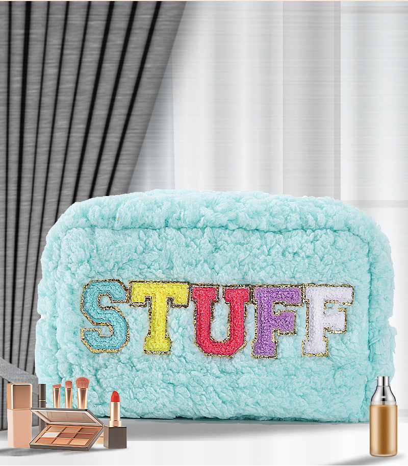 rts: Plush Chenille Letter Cosmetic Bag