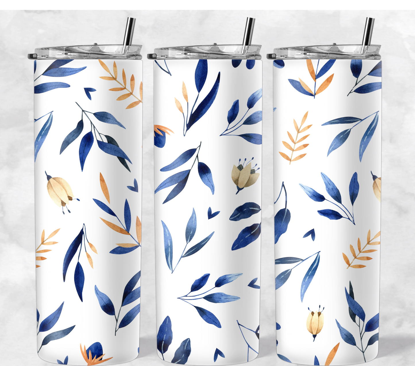 Blue Watercolor Leaves